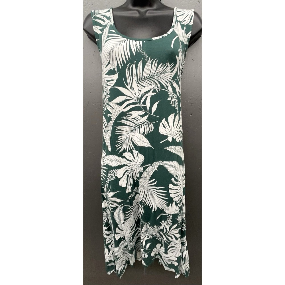 Tahari Dress 1X‎ Green Floral Palm Stretch Sharkbite Tropical Coastal Prep NEW